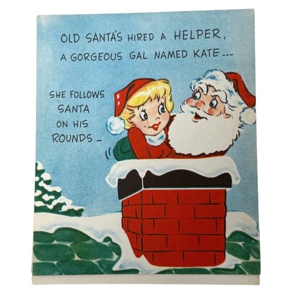 Vintage Christmas Cards Set of 2 Humorous Original 1940s 50s Pinup Retro Crafts - Picture 2 of 7
